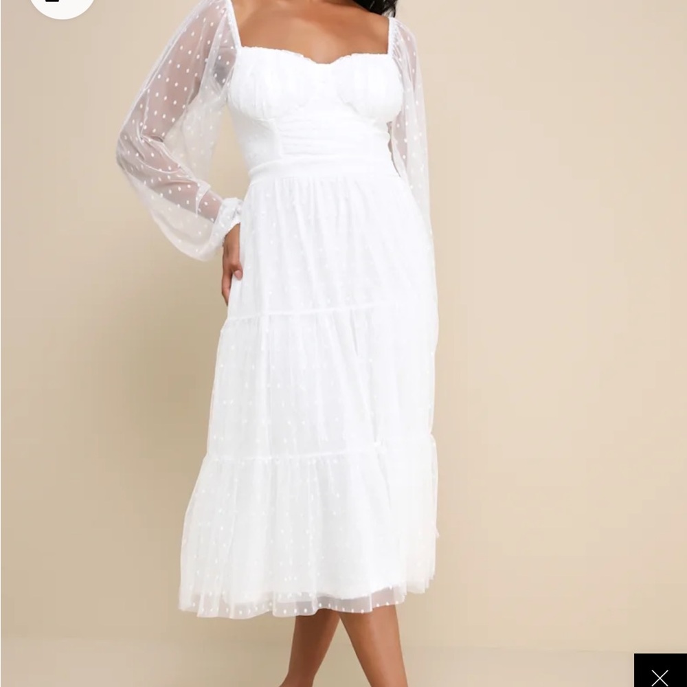 White Lulus Swiss Dot Tiered Bustier Midi Dress - XXL
